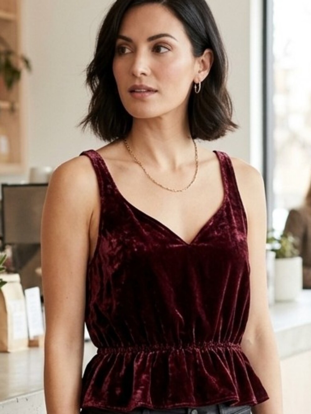 ECOTÈ💖Crushed Velvet TOP/VEST Burgundy Sleeveless Size M